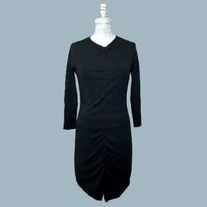 Re/Done Long Sleeve V-Neck Ruched Slit Dress Black Women's Small NWOT Tee Shirt
